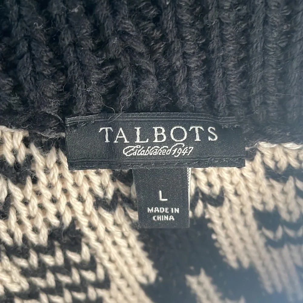 Talbots Black and Cream Chunk Knit Open Front Cardigan - Size Large
